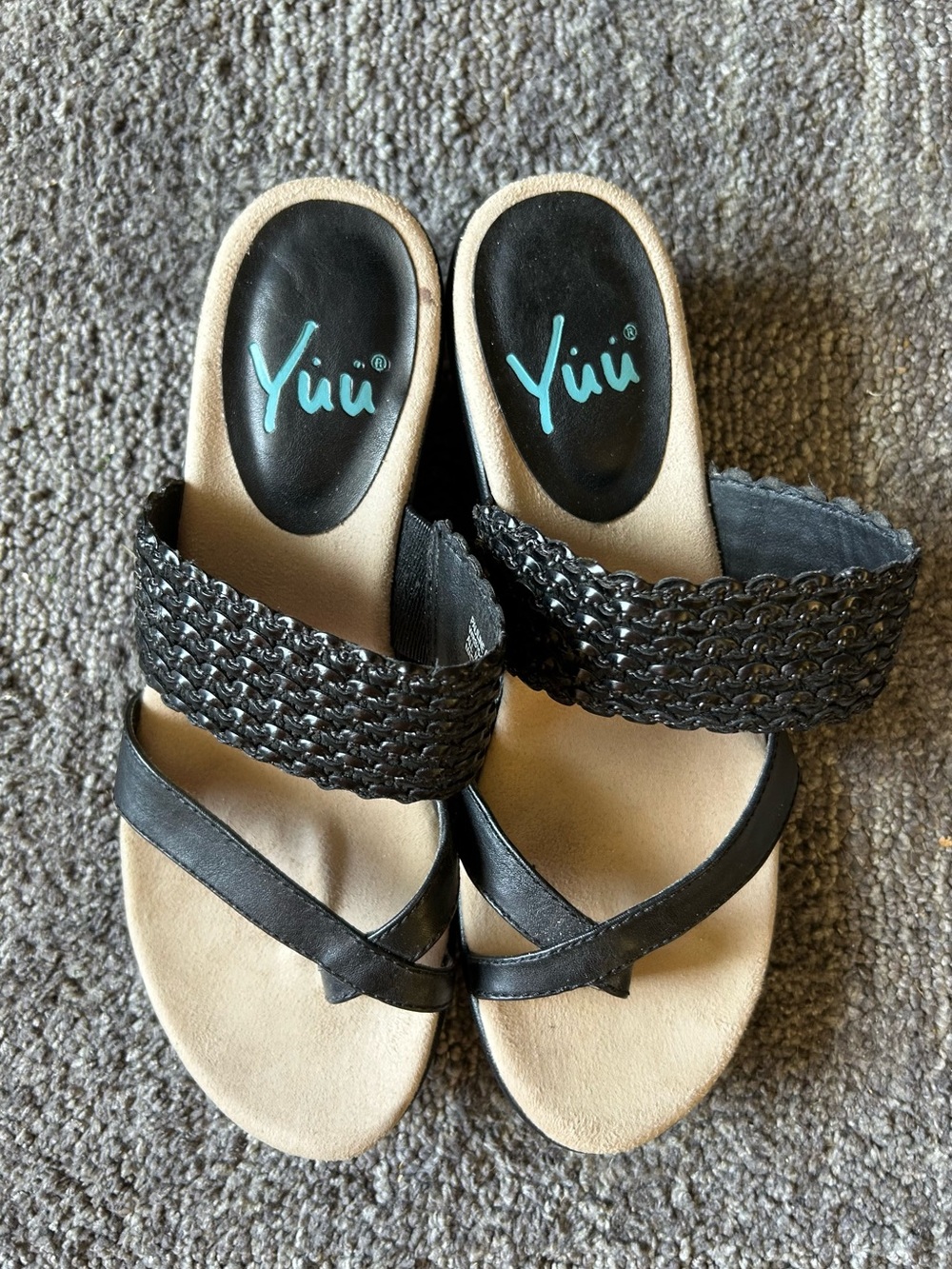 Yuu Black Woven and Strappy Slide Sandals for Women